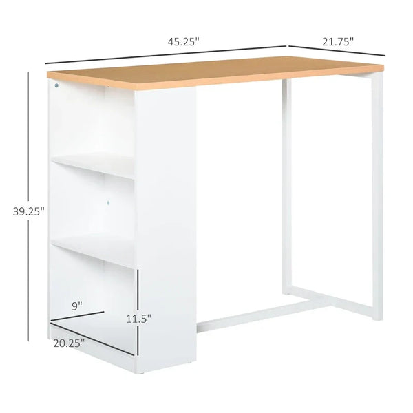 HOMCOM White Bar Table with 3-Tier Storage Shelf, Metal Frame, and Sturdy Thick Top - Ideal for Kitchen and Pub Use