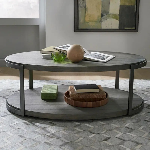 Contemporary Gauntlet Gray Oval Coffee Table