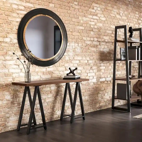 Hawkins 50-Inch Wide Modern Industrial Console Sofa Table in Solid Walnut Wood and Metal