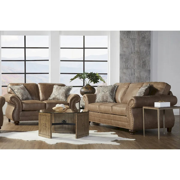 2 Piece Sofa and Loveseat Set with Nailhead Trim and Rolled Arms
