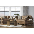 Roundhill Furniture Leinster Brown Fabric Sofa and Loveseat with Nailhead Trim