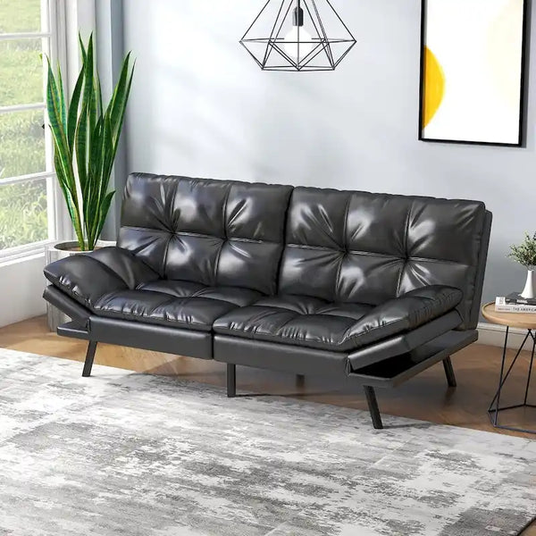 Convertible Futon Sofa Bed with Memory Foam - Foldable Loveseat Sleeper Daybed with Adjustable Armrests for Compact Spaces