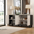 Contemporary 63-Inch Black and White Bookmatched Buffet with 4 Doors - Stylish Sideboard Table