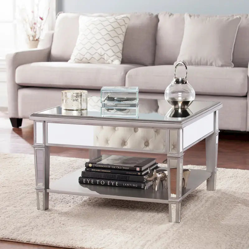 SEI Furniture Wheaton Square Coffee Table with Shelf and Mirror Finish