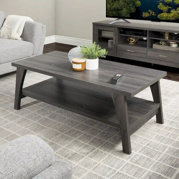 Dark Grey Hollywood Coffee Table with Storage Shelf
