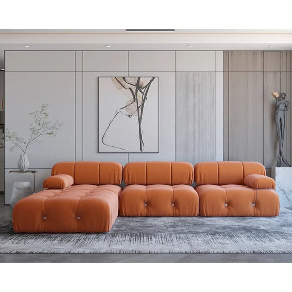 Contemporary Large Modular Sectional Sofa in Orange Velvet