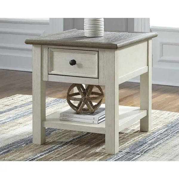 Casual End Table in Antique White and Brown - Bolanburg Collection