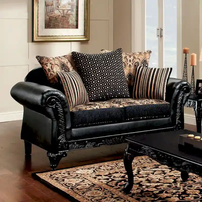 Chateau Classic Black Faux Leather Loveseat by Furniture of America