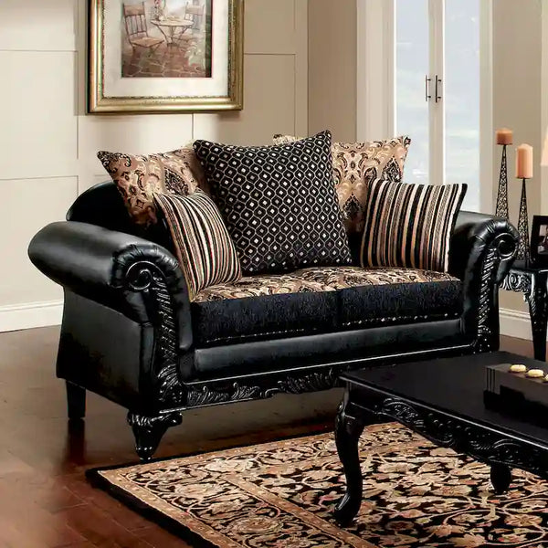 Chateau Classic Black Faux Leather Loveseat by Furniture of America