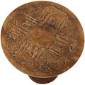 Intricately Carved Dark Brown Mango Wood Accent Table with Elephant or Floral Design and Turned Base - Roche River Decor