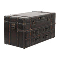 Roche River Decor Faux Leather or Linen Fabric Coffee Table Trunk with 2 Drawers and Buckle Hinged Top - Available in Dark Blue or Brown
