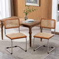 Set of 2 Upholstered Natural Rattan Dining Chairs - Armless Accent Side Chairs for Kitchen