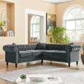 Classic Chesterfield L-Shaped Sectional Sofa with Deep Buttoned Rolled Arms
