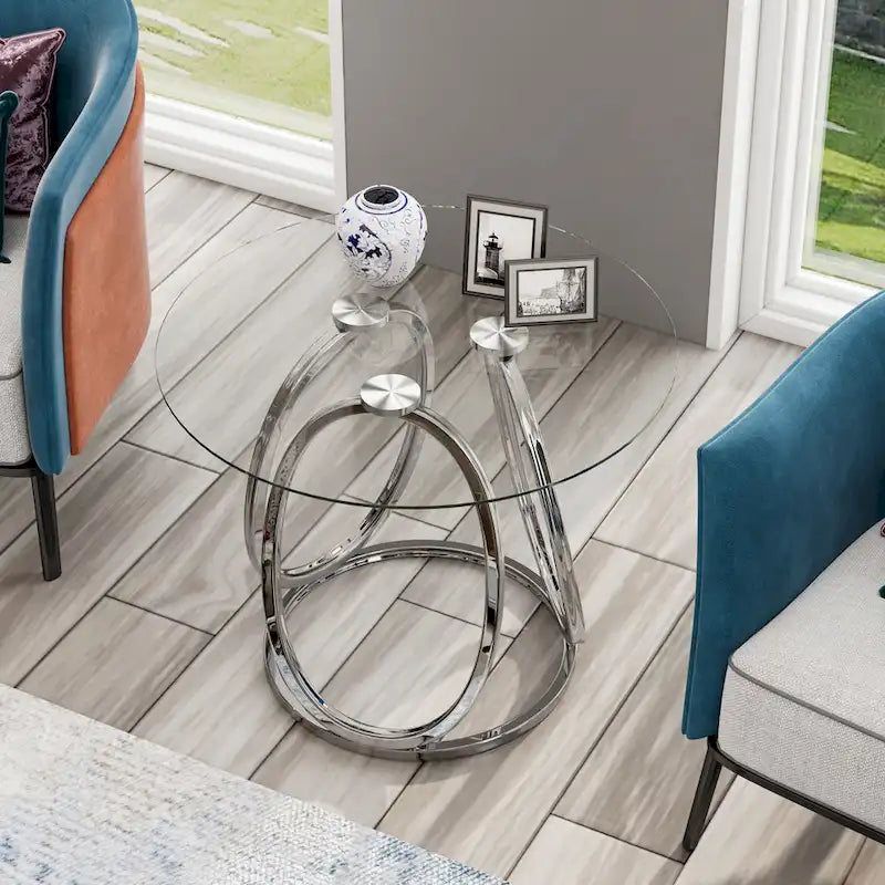 Myhozm Glass Side Table for Living Room with Sturdy Metal Frame