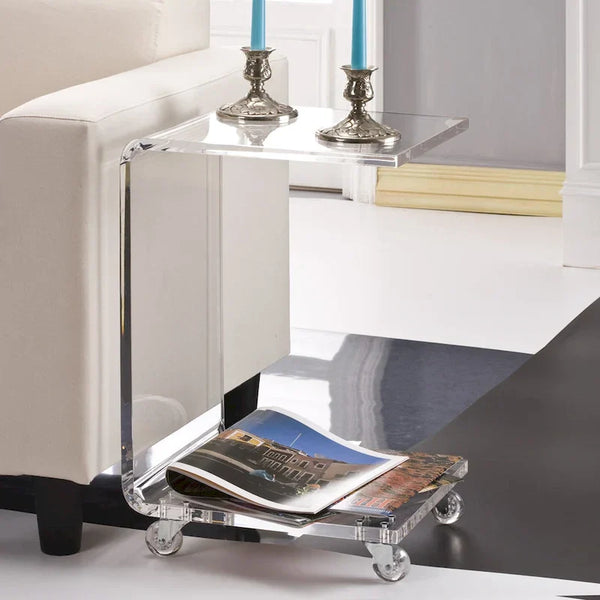 C-Shaped 100% Acrylic Accent Table for Indoor/Outdoor Use