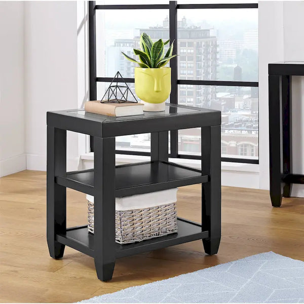 Cordero 16-Inch Wide Wood and Glass Top Chairside End Table with Shelf Storage