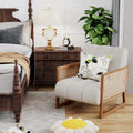 Mid-Century Modern Upholstered Rattan Accent Chairs - Natural Linen Armchairs for Living Room and Bedroom