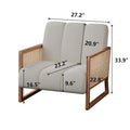 Mid-Century Modern Upholstered Rattan Accent Chairs - Natural Linen Armchairs for Living Room and Bedroom
