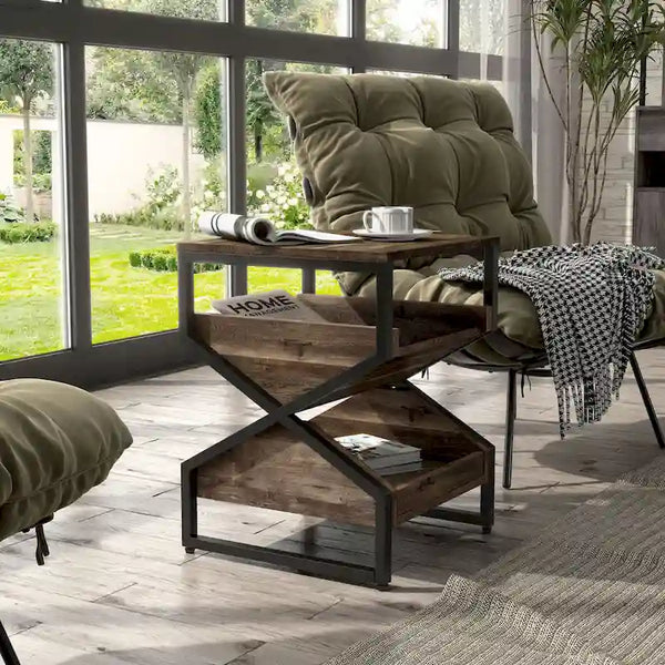 Denhour DH BASIC 17-Inch Metal Industrial End Table with 1 Open Shelf