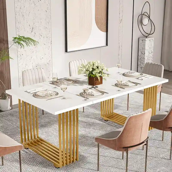Contemporary 70.8-Inch White Dining Table for 6-8 Guests