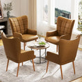 Set of 2 High-Back Tufted Accent Chairs in Cream, Brown, and Taupe