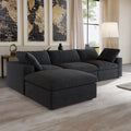 Sectional Couch with L-Shaped Design and Linen Upholstery, Featuring Multiple Cushions