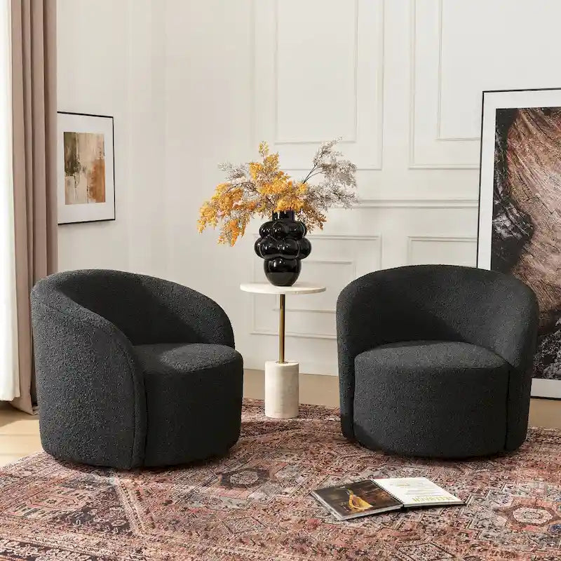 Set of 2 KINWELL 34-Inch Wide Upholstered Swivel Barrel Chairs
