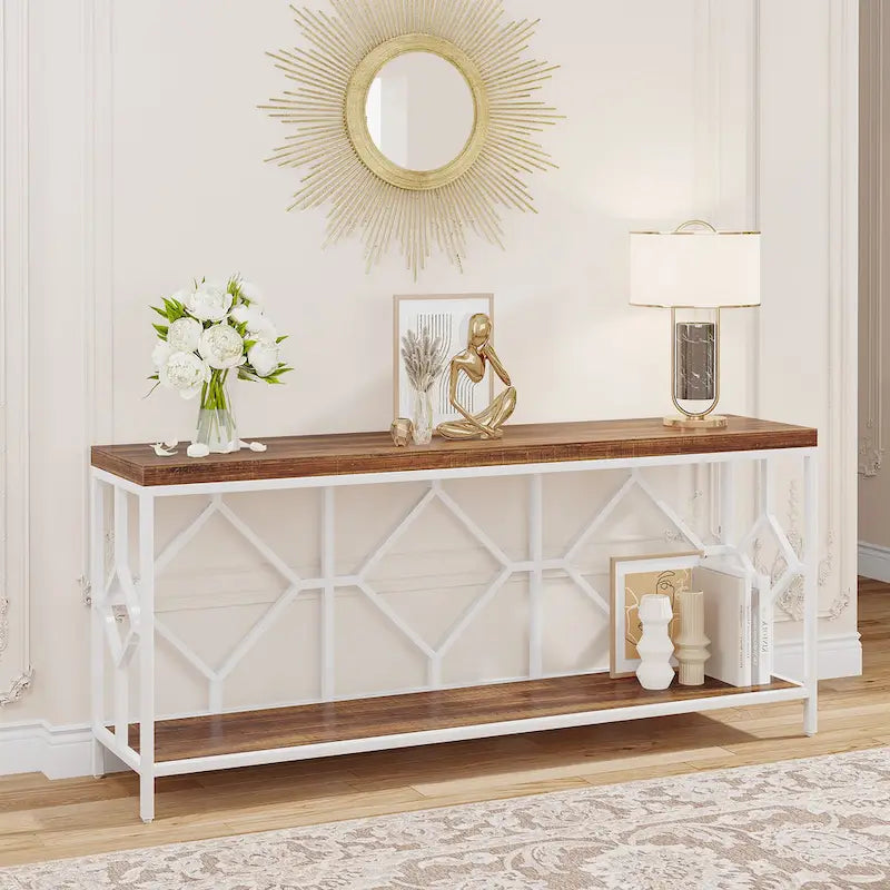 70.9-Inch Industrial Sofa Console Table with Open Storage Shelf - Extra Long Narrow Entry Table for Behind Couch