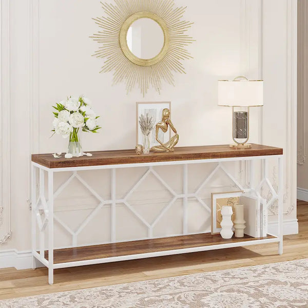 70.9-Inch Industrial Sofa Console Table with Open Storage Shelf - Extra Long Narrow Entry Table for Behind Couch