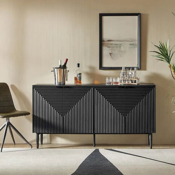 Burkart Contemporary 63-Inch 4-Door Sideboard with Wine Rack and Metal Legs by HULALA HOME