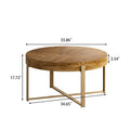 33.86" Modern Retro Round Coffee Table with Cross-Leg Base and Wooden Splicing Design