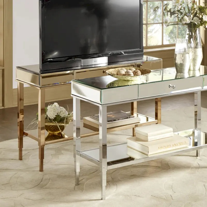 iNSPIRE Q Bold Camille Mirrored Console Table TV Stand with Drawer