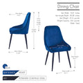 Porthos Home Set of 2 Fern Dining Chairs - Velvet Upholstery with Steel Legs