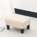 Adeco Rectangular Small Ottoman - Button Tufted Linen Foot Stool