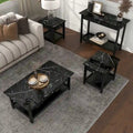 Denhour DH BASIC 4-Piece Open-Shelf Coffee Table Set with Drawer in Transitional Rubberwood