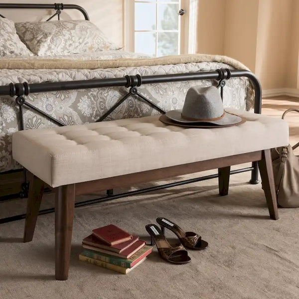 Baxton Studio Mid-Century Button-Tufted Fabric Bench