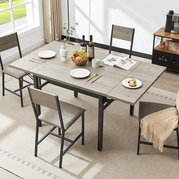 Contemporary Industrial 63.2" Extendable Dining Table with Drop Leaf, Accommodates 6
