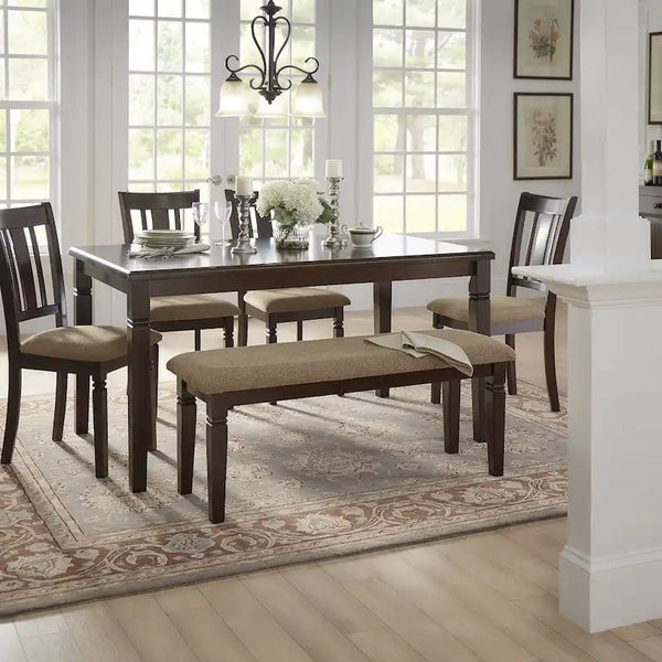 Dining Table Set with Upholstered Chairs and Bench for Kitchen and Dining Room