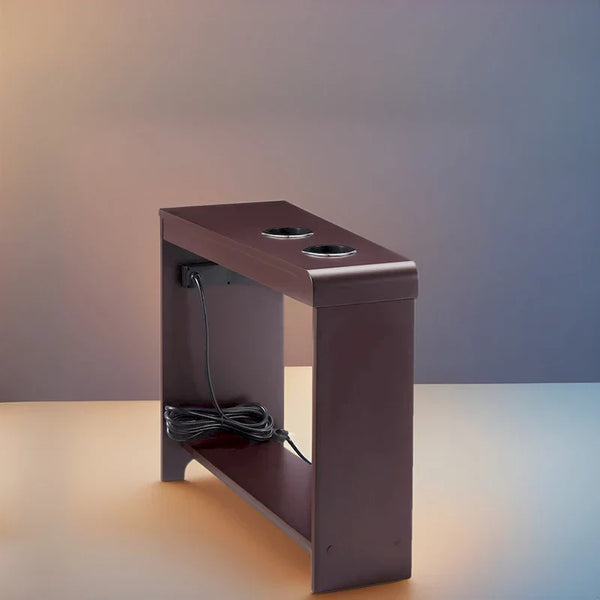 Compact Charging Side Table - Nightstand with Storage, Dual Power Outlets & USB Ports