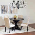 Round Dining Table Set with 4 Upholstered Chairs and Pedestal Base