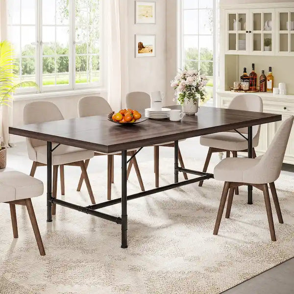 70.9-Inch Rustic Rectangle Dining Table with Metal Tube Frame