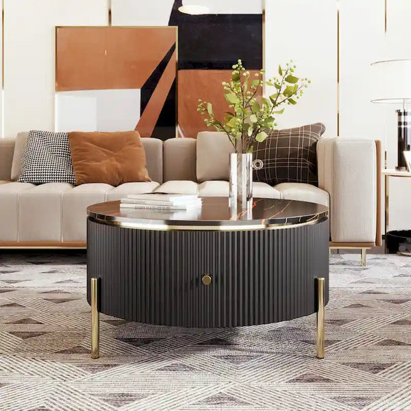 Contemporary Round Coffee Table with Dual Large Storage Drawers