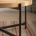 Contemporary Round Coffee Table with Cross-Leg Metal Base and Threaded Design