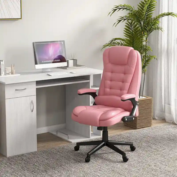 HOMCOM High Back Massage Office Chair with 6 Vibration Points and Heated Recline - PU Leather Computer Chair