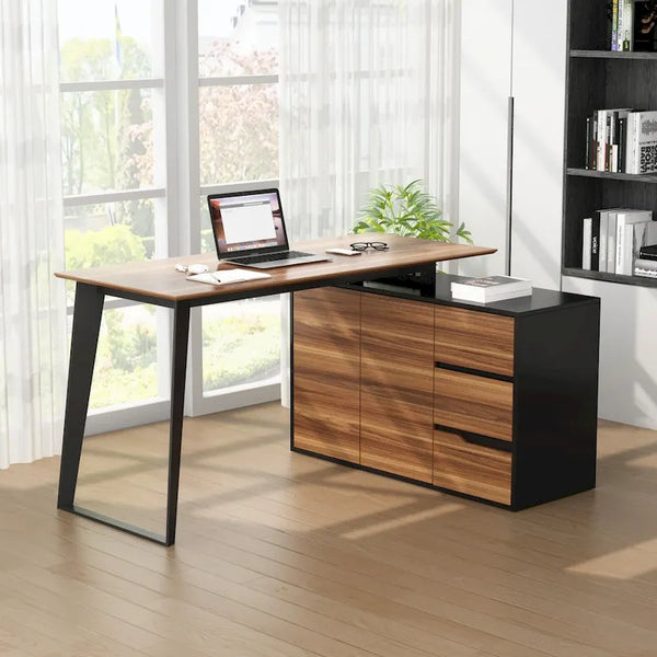 54.3-Inch Corner Computer Desk for Home Office with Drawers and Cabinet