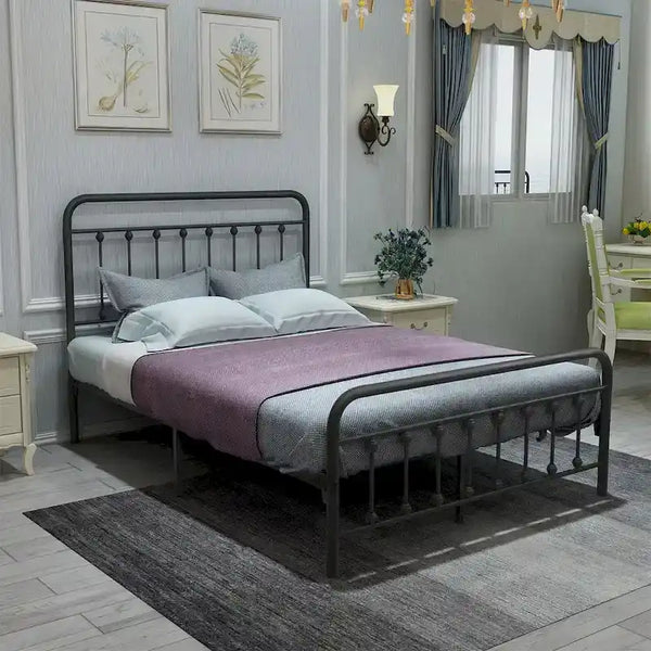 Complete Metal Platform Bed Frame with Integrated Headboard