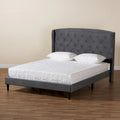 Joanna Modern Velvet Upholstered Platform Bed with Dark Brown Wood Finish