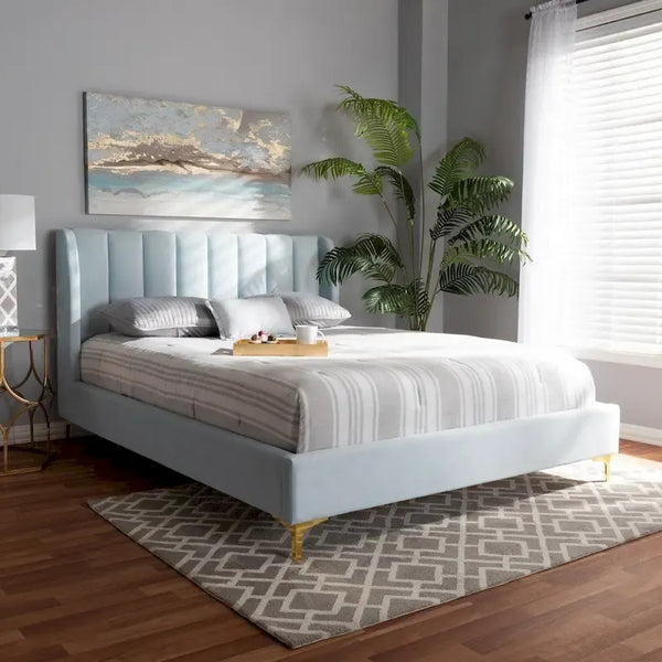 Bruce Glam Velvet Platform Bed in Silver Orchid