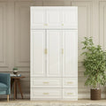 Contemporary White Freestanding Wardrobe Armoire - 93.7" High Storage Cabinet