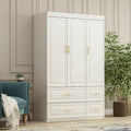 Contemporary White Freestanding Wardrobe Armoire - 93.7" High Storage Cabinet